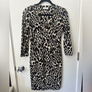 Calvin Klein Leopard Print Lace-Up Midi Dress - Black & Cream